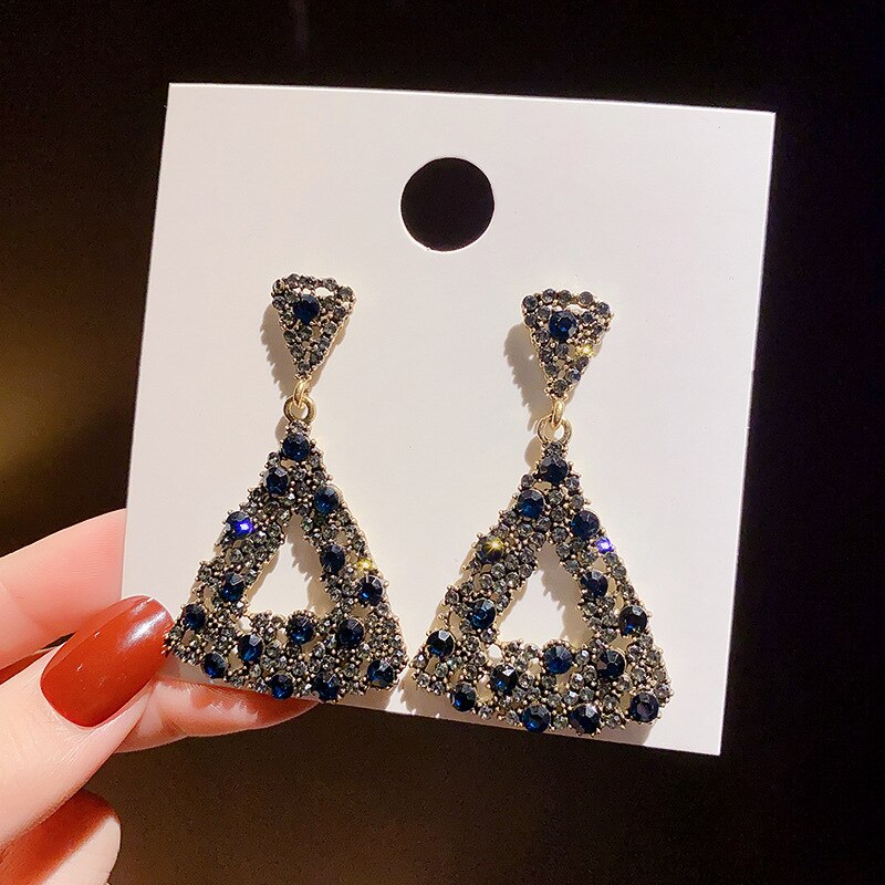 Luxury 14K Real Gold Exaggerated Temperament Long Triangle Line S925 Silver Needle Stud Earrings for Women