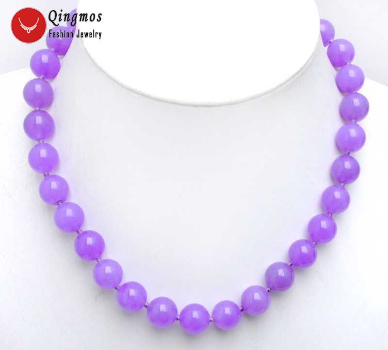 Qingmos 12mm Runde Natürliche Himmel Blau Jade Halskette für Frauen mit Echtem Stein Halskette Colliers 18 &quot;Schmuck nec5301: hell Violett