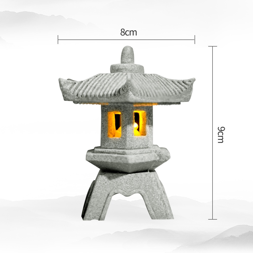 Mini Pagode Lantaarn Licht Tuinbeeld Micro Landschap Aquarium Zen Yard Aquarium Bonsai Zen Garden Home Outdoor Decoraties: Bruin