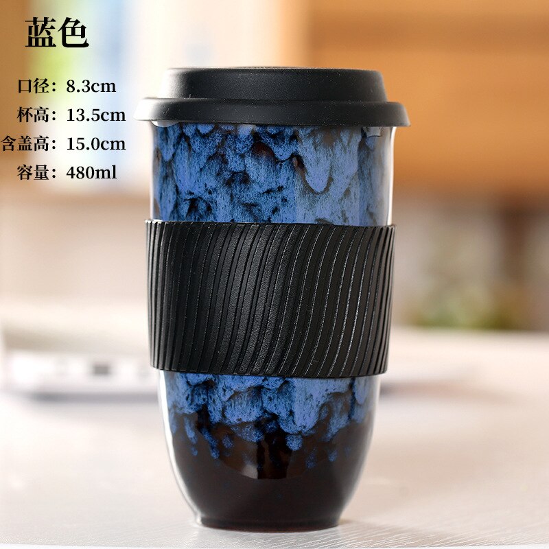 Large Ceramic Kiln Change Mug Cup With Lid Portable Couple Pottery Coffee Cups Water Mug Porcelain Milk Tea Mugs: H-480ml