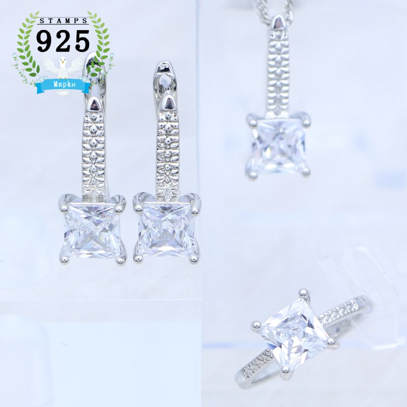 Saphir Schmuck Ring Ohrringe Halskette Anhänger 925 Sterling Silber Schmuck einstellen Platz Blau Stein für Frauen: Weiß