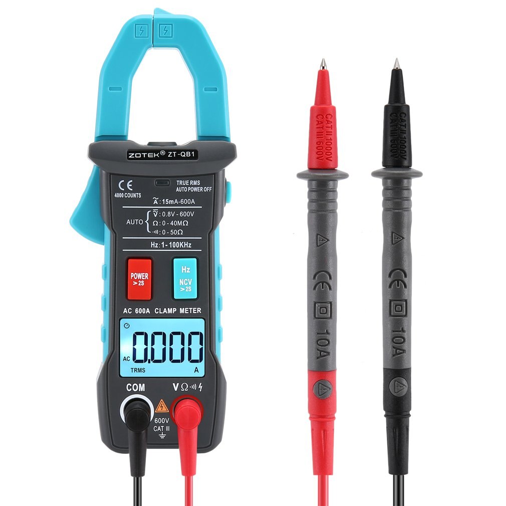 ZOTEK ZT-QB1 Digital Clamp Meter Multimeter True-RMS Peak Hold Auto Range AC/DC Volt AC Amp Ohm NCV Continuity Tester: Default Title