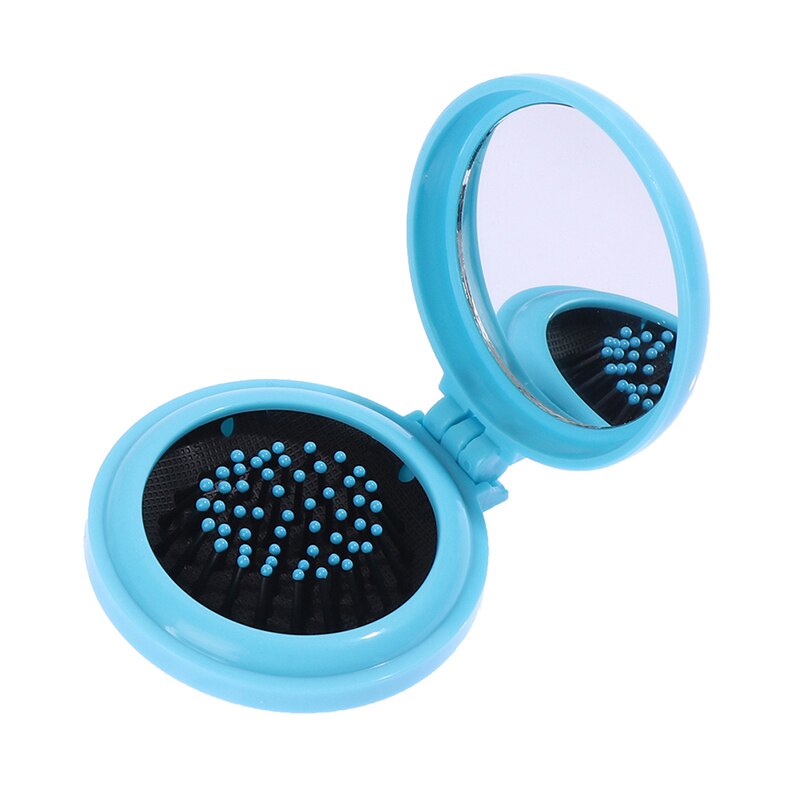 Women Girl Travel Foldable Folding Hair Brush with Mirror Pocket Air Bag Comb: BL