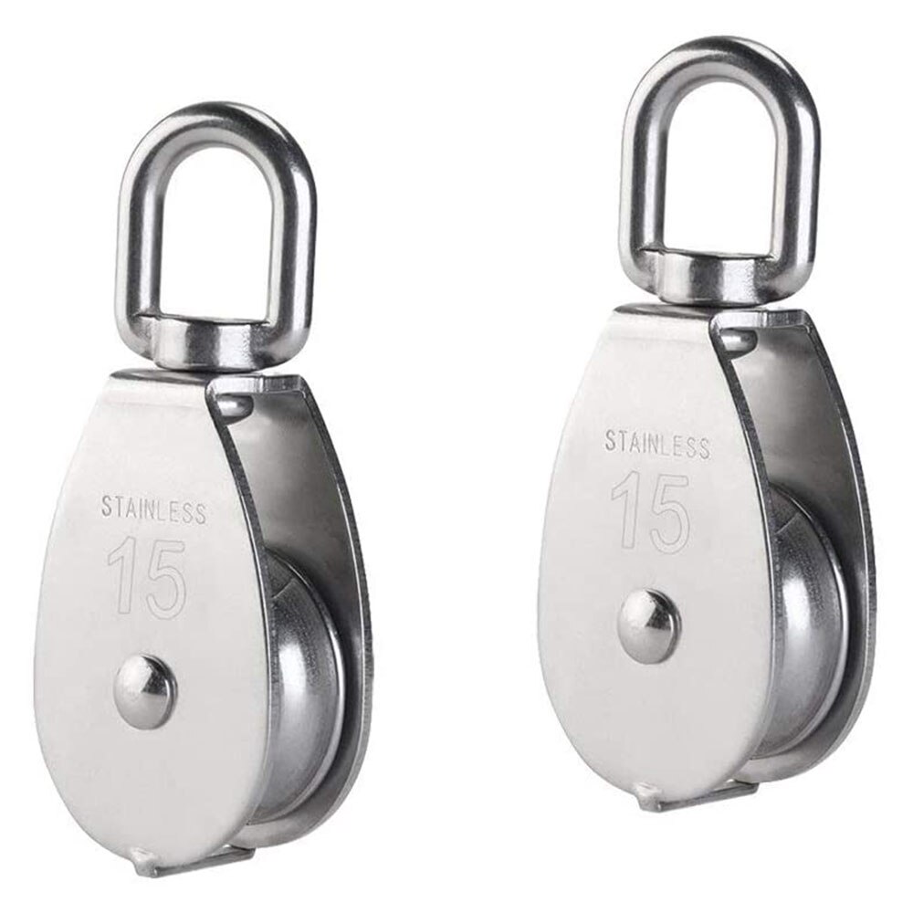 12 Pcs M15 Single Pulley Block 304 Stainless Steel Hang Wire Pulley Roller Swivel Lifting Wire Rope Cable Towing Wheel