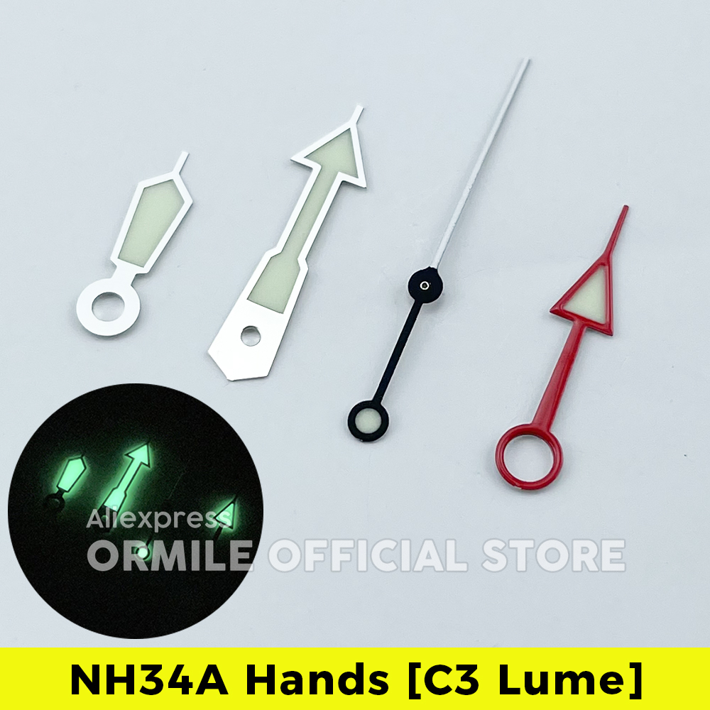 NH34A GMT aiguilles C3 Lume 4 aiguilles pour SKX007 SKX SSK GMT Mod SUPER LUME NH35 aiguilles vertes de