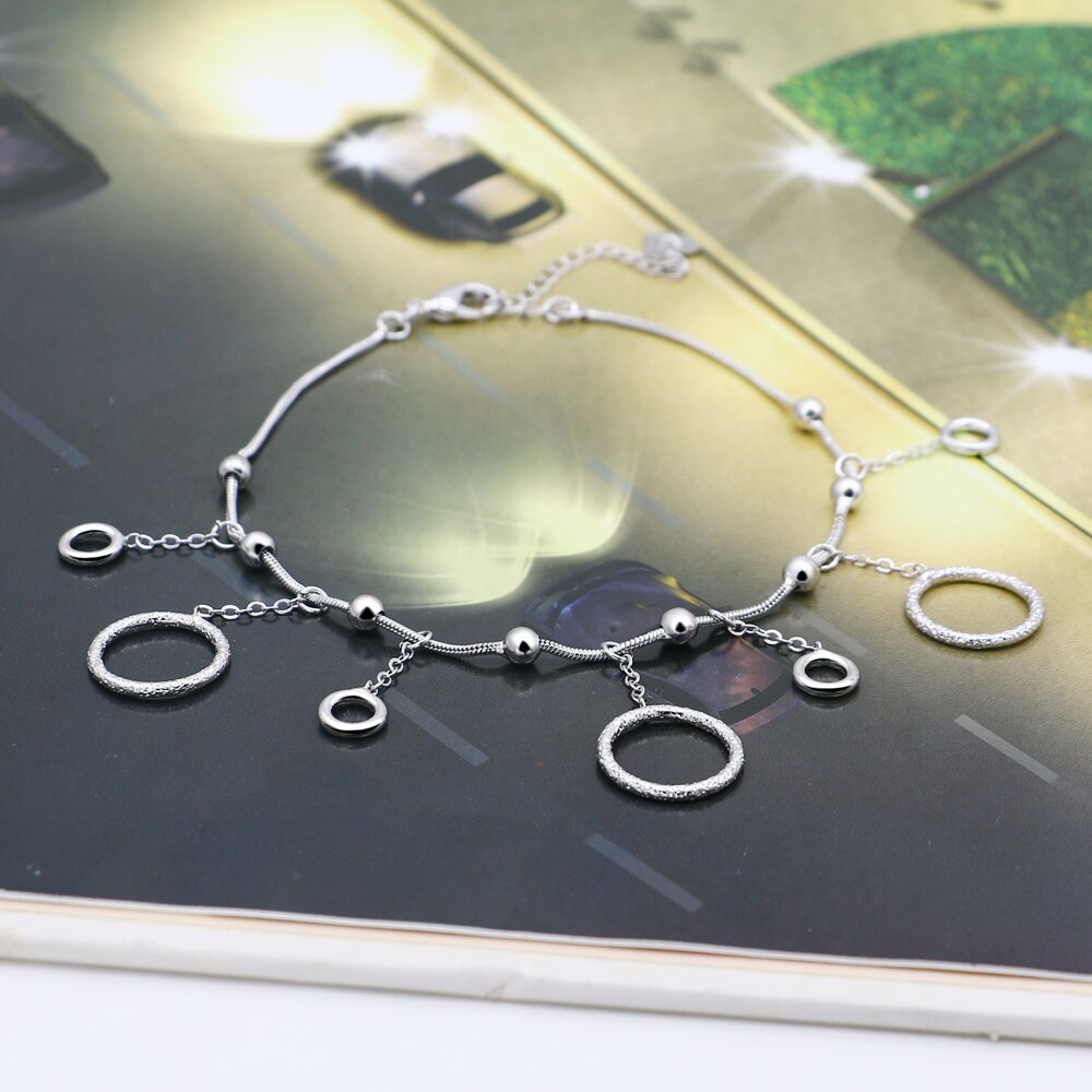 925 Sterling Silver Shape Anklet Bracelet Chain Ankel for Women round pendant Women/Girl jewelry