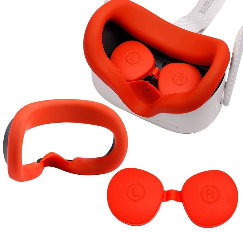 VR silikonowe etui ochronne do Oculus Quest 2 z silikonową osłoną obiektywu Sweatproof Lightproof Anti-leak (czerwony)