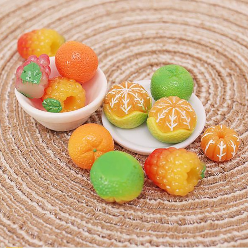 5 Stks/partij Poppenhuis Mini Oranje Druiven Vruchten Voedsel 1-2Cm Schaal Poppenhuis Miniaturen Decor Kits