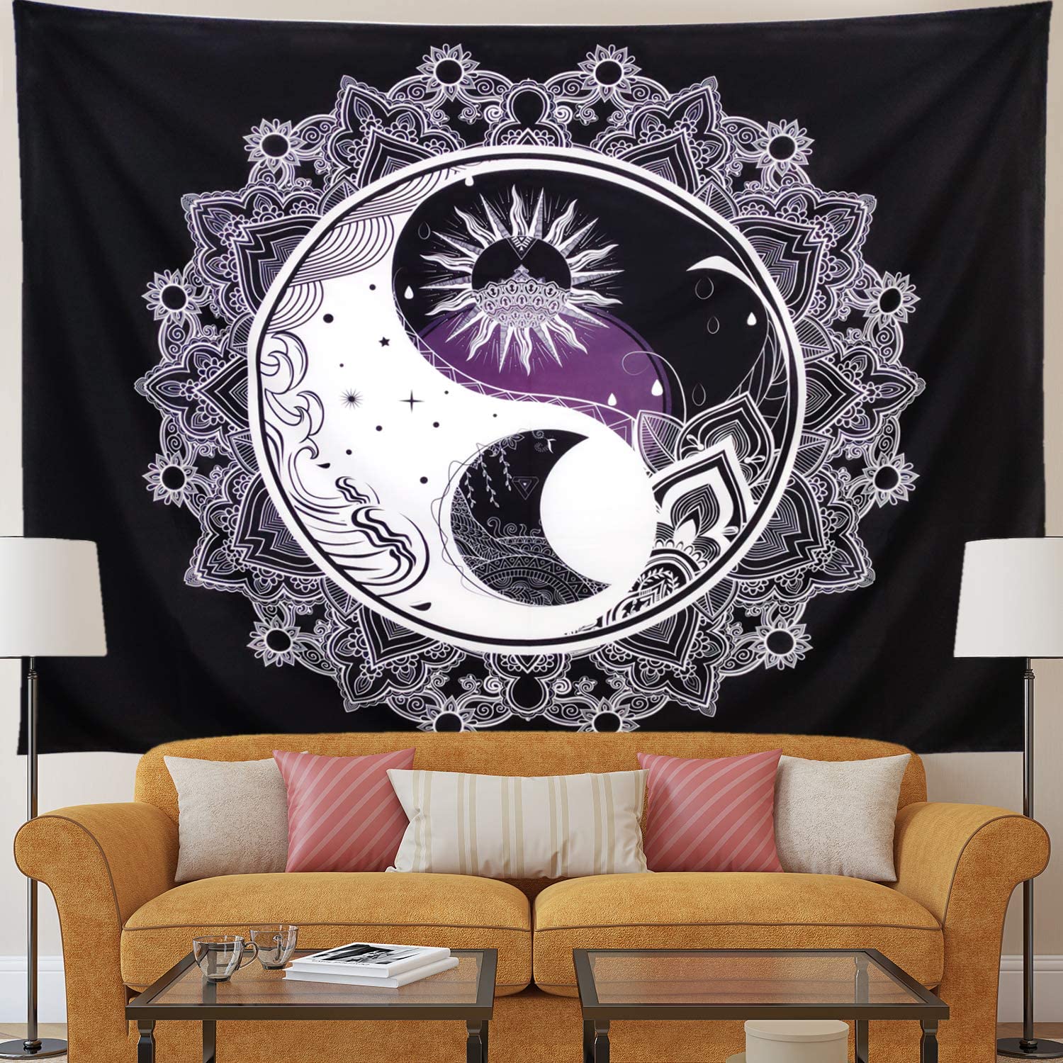 Słońce księżyc czarny biały gobelin Mandala Yin Yang gobelin Tai Chi ściany wiszące sztuka psychodeliczna koc robić dekoracji salonu