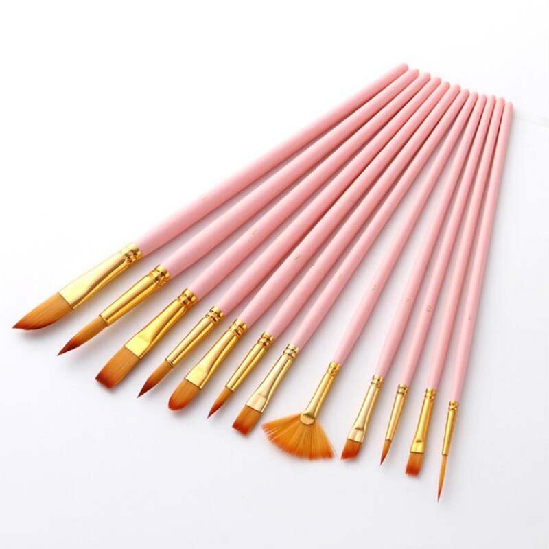 art supplies nylon paint brush set with fan-shaped watercolor pen set 12pcs/set: pink