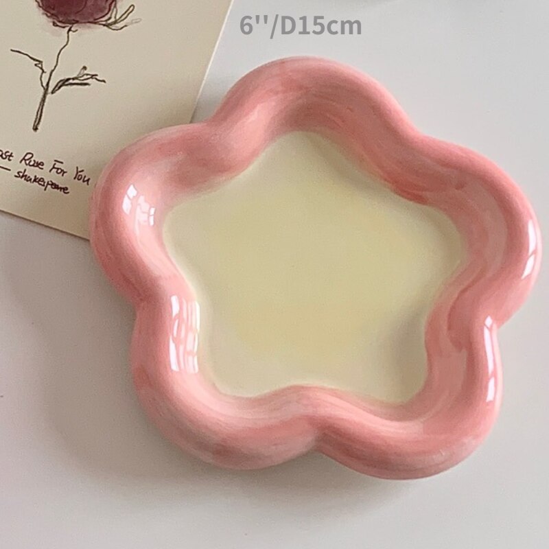 6 &quot;8&quot; plato de desayuno gordito coreano plato de almacenamiento de joyas plato de pastel de postre plato de almacenamiento de frutas tazón plano platos bonitos platos de cerámica: 6inch flower