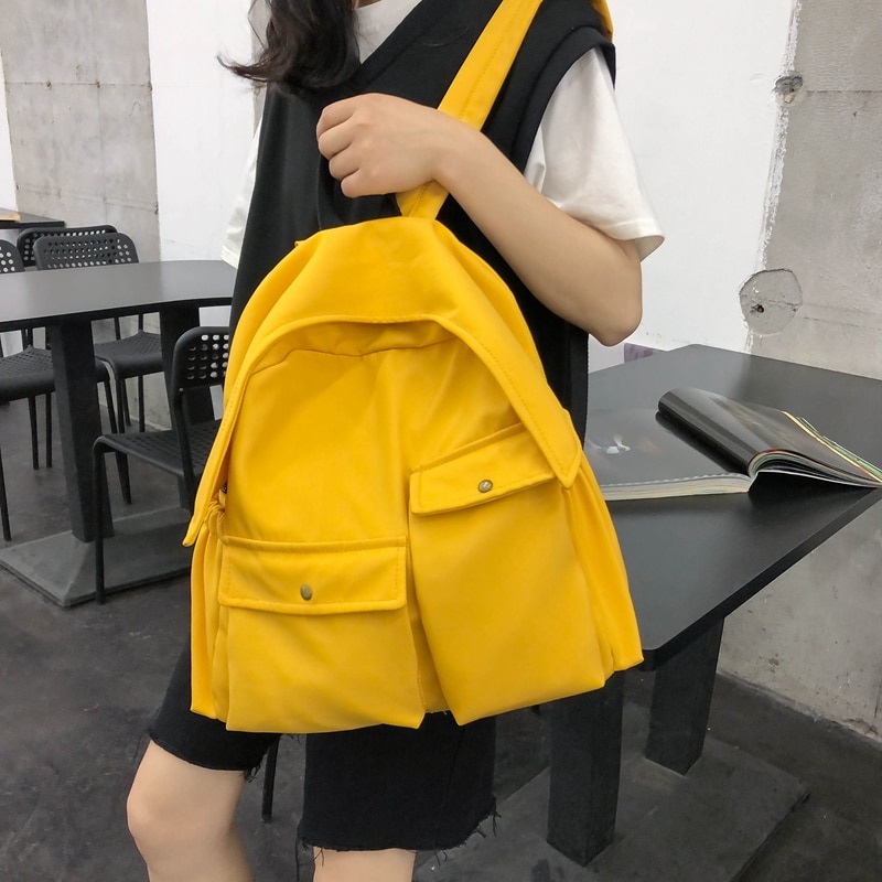 HOCODO sac d'école de grande capacité pour les adolescentes imperméable en Nylon femmes sac à dos solide couleur livre sac voyage sacs à bandoulière