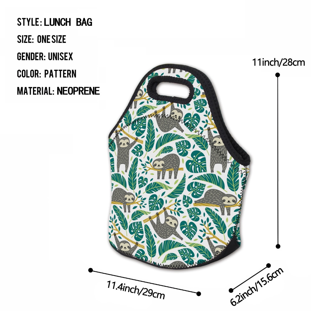 Deanfun 3D Gedrukt Luiaard Voedsel Zak Neopreen Lunch Tas Met Rits Thermische Draagtas Voor Kids 73139