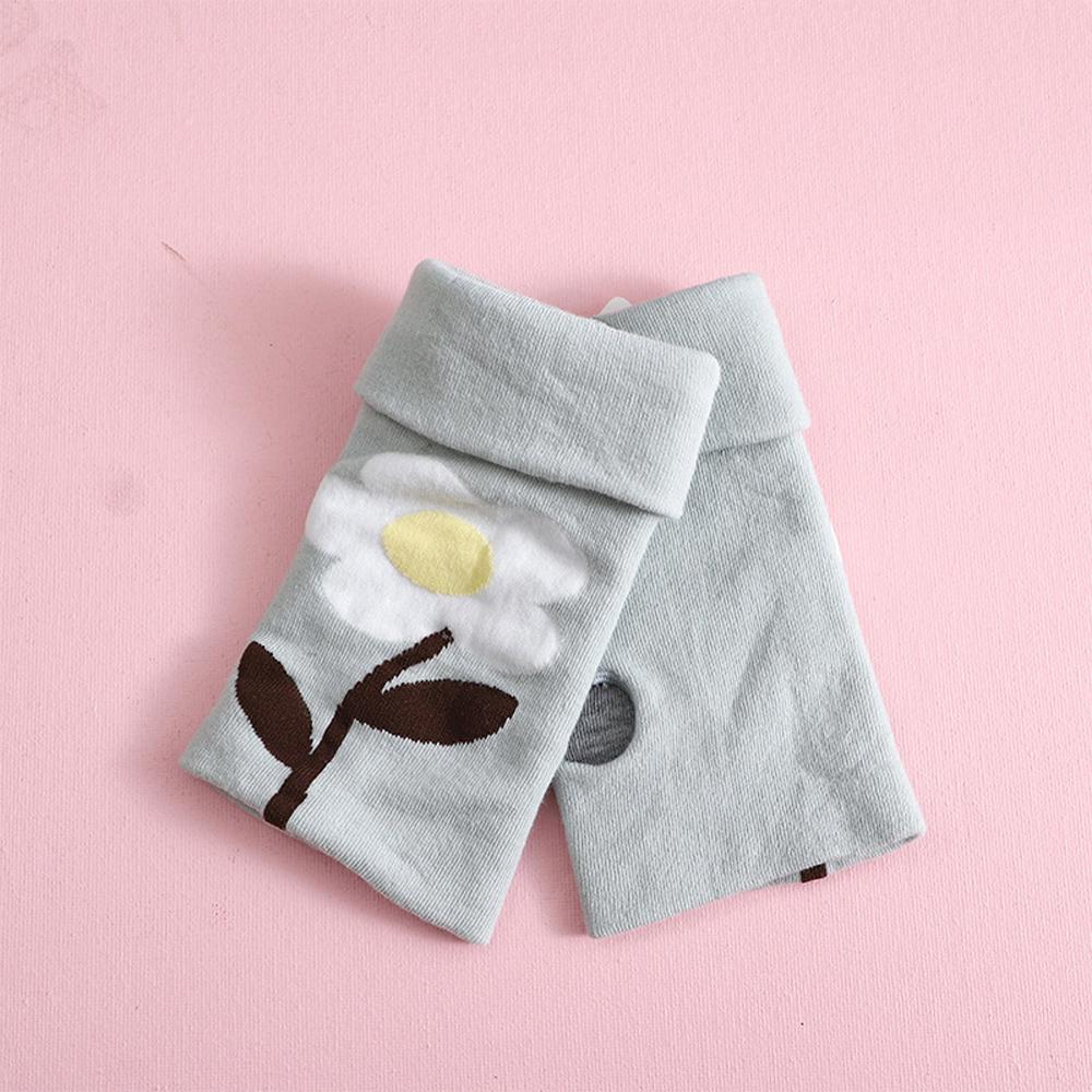 Rękawiczki bez palców kreskówka dinozaur kwiat z designem serca rękawiczki z dzianiny kobiety ciepłe zimowe różany palec ręka rękawice z jednym palcem: zielony kwiat