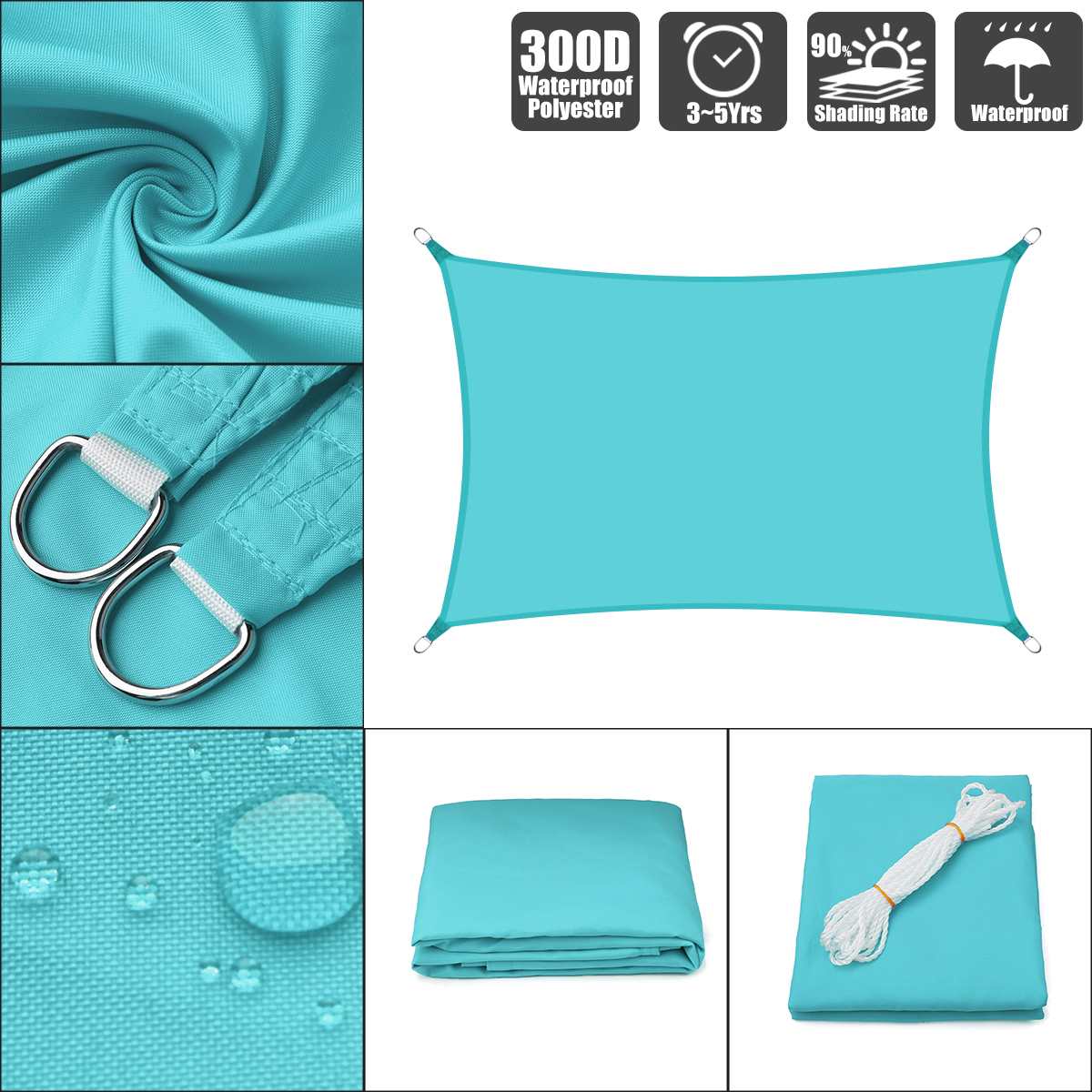 2.5x3 14 color Sun Shade Sail Outdoor Patio Lawn Pool Rectangle Cover Block Canopy Swimming Pool Cover Sunscreen Tent Waterproof