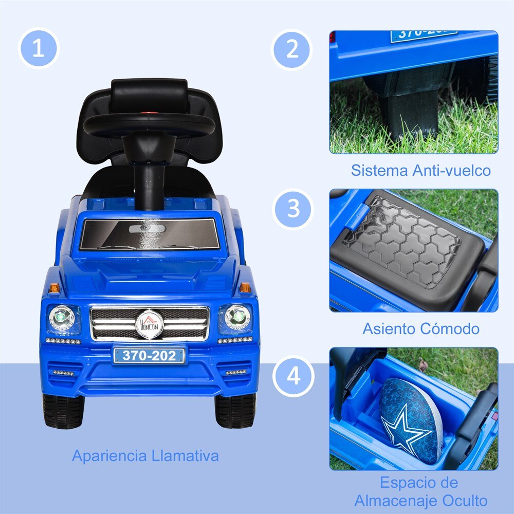 HOMCOM Coche Correpasillos para Bebé de 18-36 Meses Coche sin Pedales con Faros Música Bocina Compartimento de Almacenaje y Respaldo Alto 68x30,5x41,5 cm