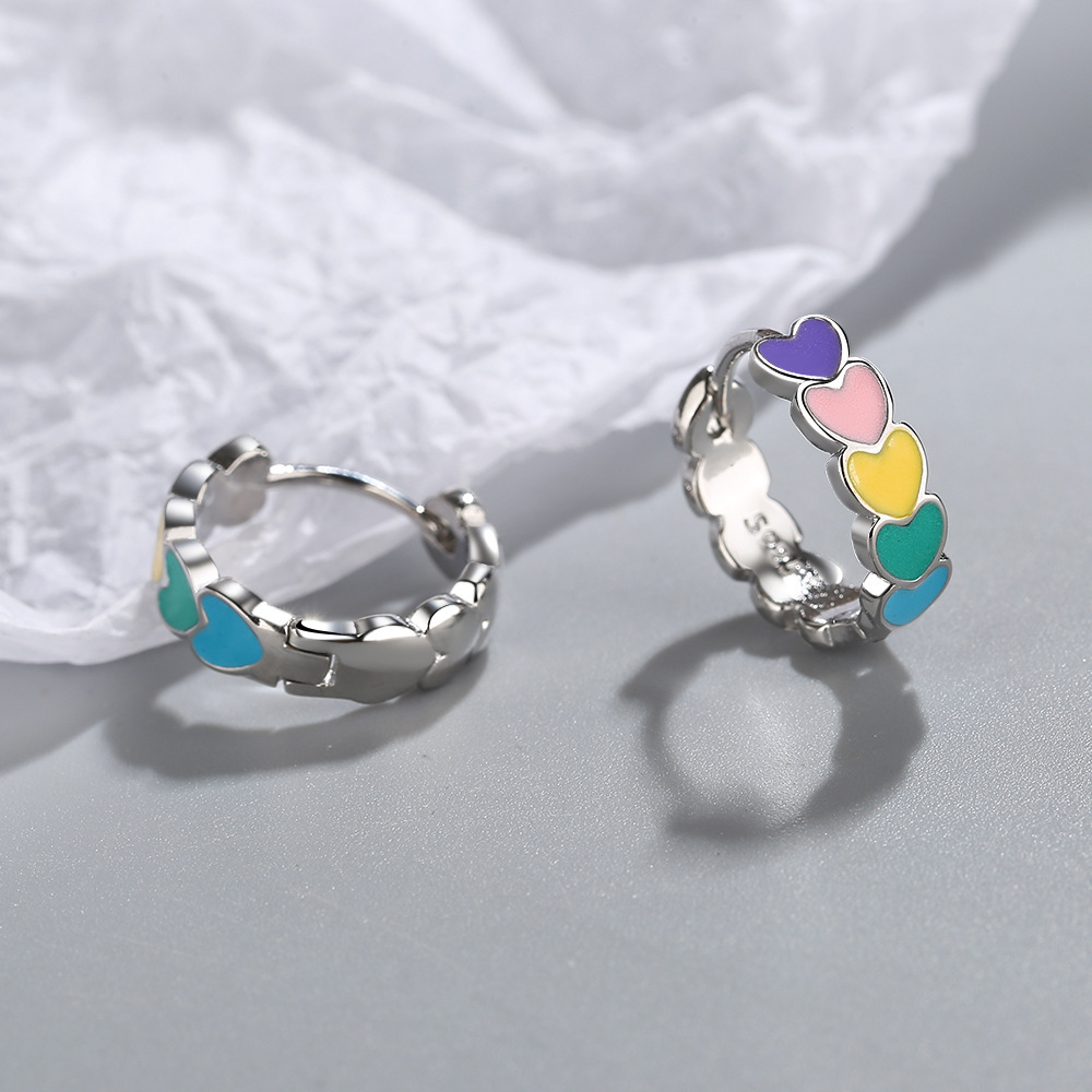 1 Uds. Pendientes de arcoíris Multicolor a la , pendientes de aro de corazón esmaltados, pendientes redondos de estilo Simple para mujer, , joyería