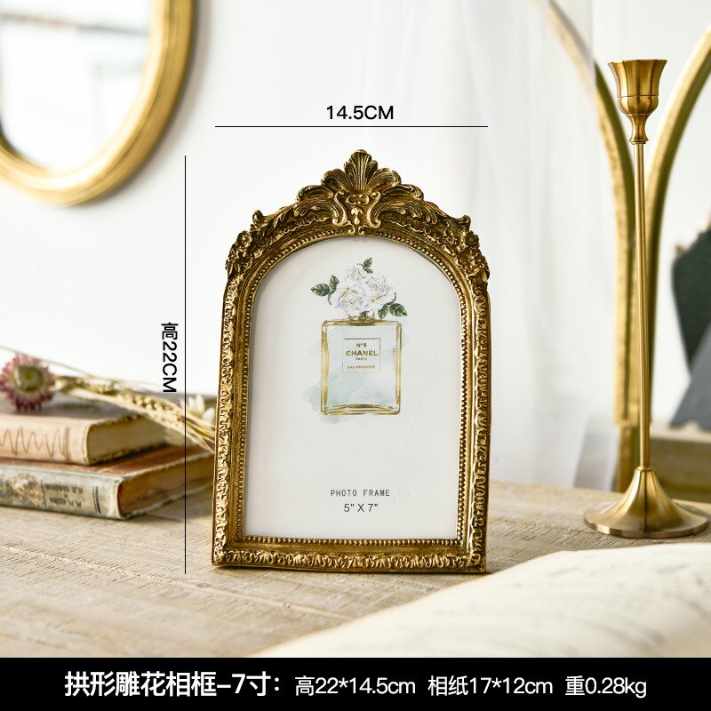 Marco de fotos de resina Vintage, marcos de fotos dorados tallados para bebé, soporte para fotos, adorno, decoración clásica de hogar para boda: 22.5x14cm 7inch