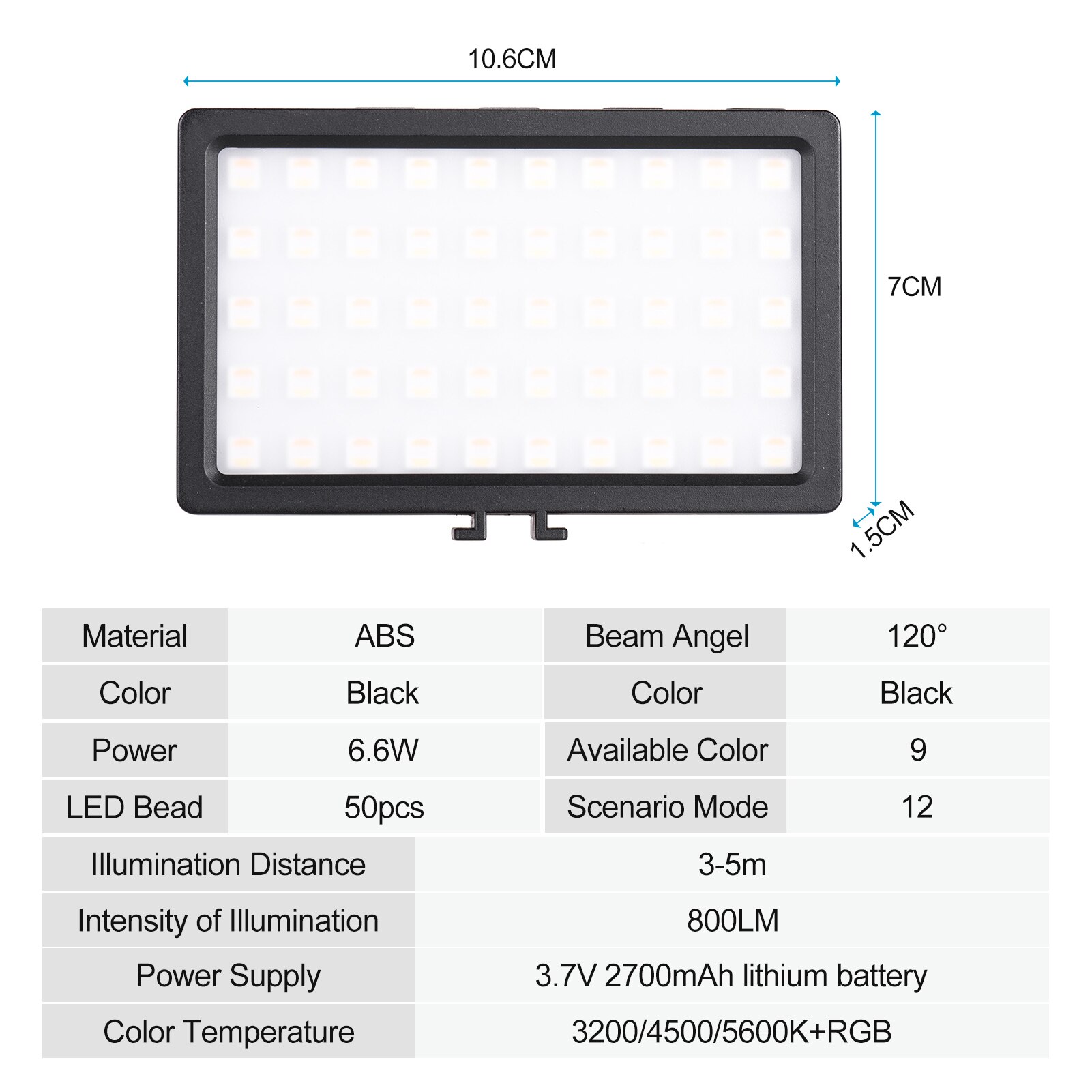 LIYADI-Lámpara de Color RGB para cámara, 50 Uds. De luz LED para vídeo, modos de iluminación 9, 12 niveles de brillo, 3200 ~ 5600K, luz de relleno de Color
