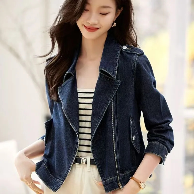 Vårhøst denimjakke kvinner kort koreansk løs cowboyfrakk uformelt yttertøy joker motorsykkelfrakk kvinne