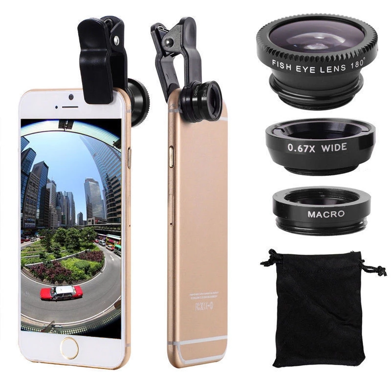 3-In-1 Fish Eye Lens Camera Kits Universele Groothoek Mobiele Telefoon Lenzen Macro Met Clip 0.67x voor Iphone Samsung Alle Telefoons