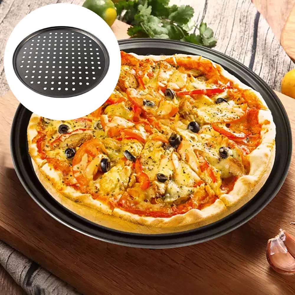 Zwart Koudgewalste Plaat Pizza Pan Bakplaat Met Gaten Non-stick Pizza Pannen Non-stick Pizza Bakken set Gaten Pizza Trays