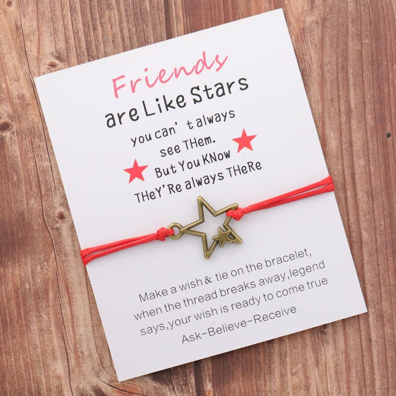 Pulseras de la amistad con de estrellas para hombre y mujer, pulseras de cuerda hechas a mano con abalorios, con de mejores amigos, chicas y adolescentes, de joyería: Brown-Red