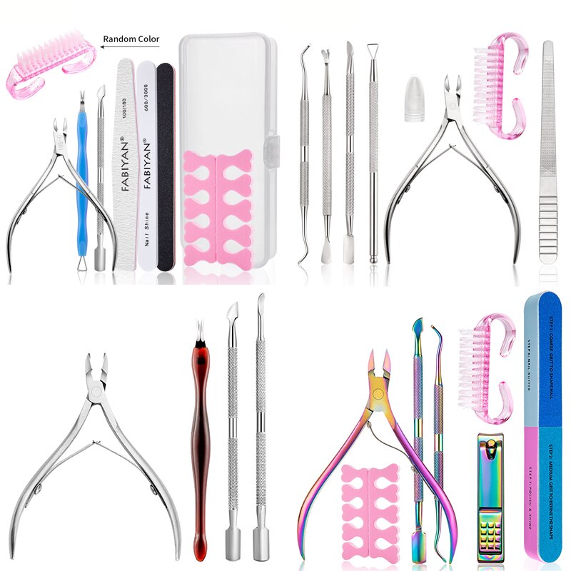 Set de herramientas de exfoliación para manicura tijeras alicates pelador empujar la cutícula cutánea muerta empujador cuchara para cutículas removedor cortador