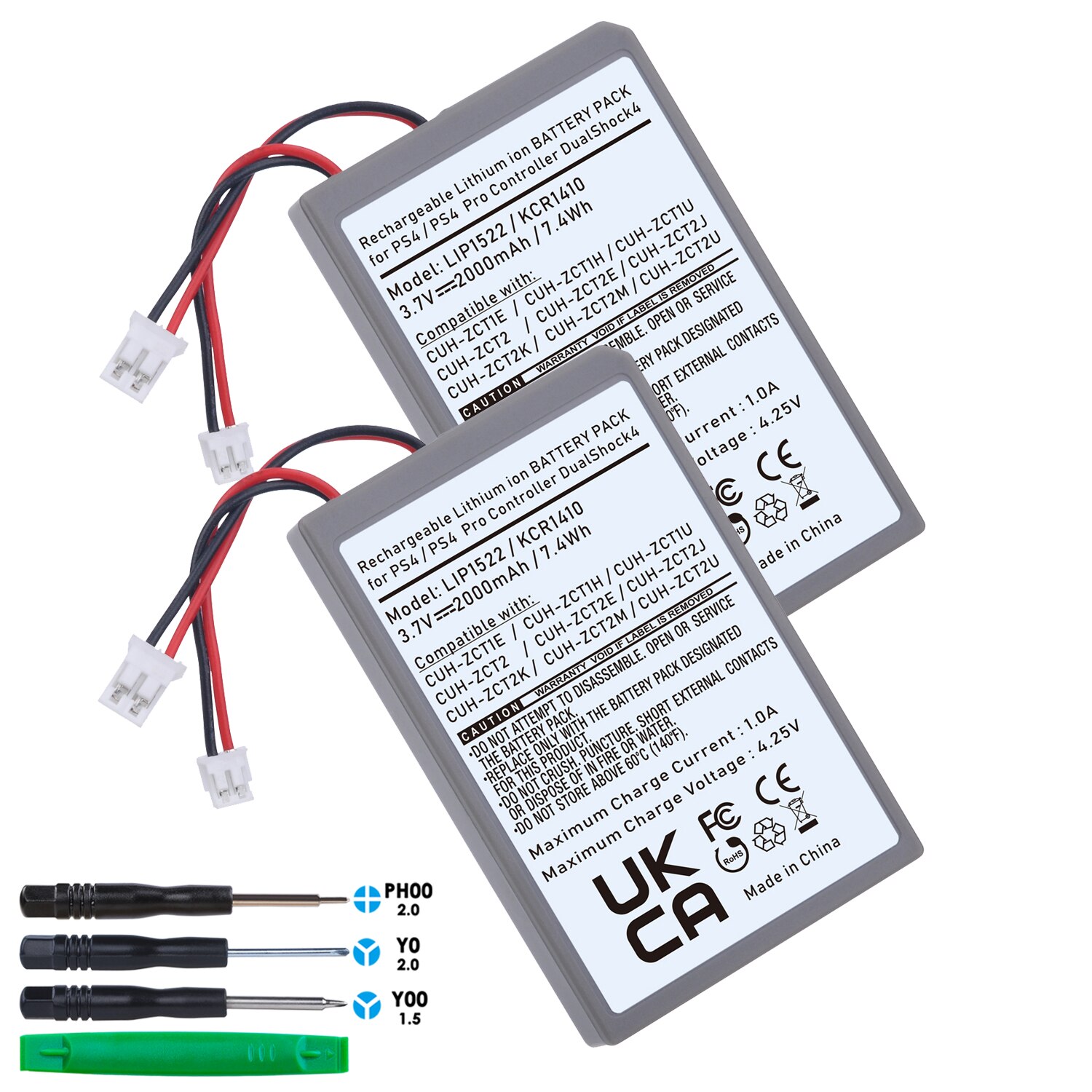 Batteri til sony  ps4, ps4 pro slim dualshock 4 v1 v2 trådløs controller cuh-zct 2,  cuh-zct 2e,  cuh-zct 1e,  cuh-zct 1u: 2x batterier