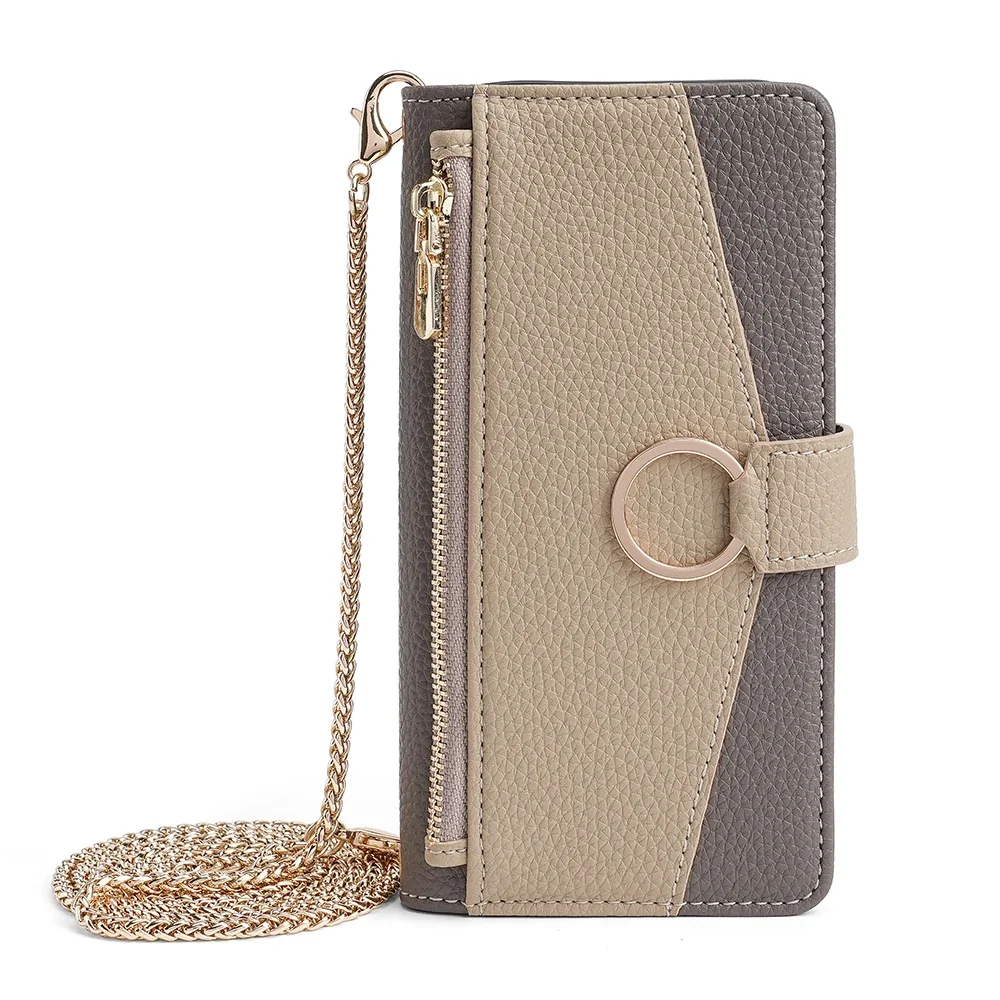 Redmi Note 13 Pro Crossbody Phone Case for Xiaomi Redmi Note 13 13R Pro Plus 13C 5G Poco X6 M6 Pro Wallet Case with Metal Chain: Neoprene / GRAY