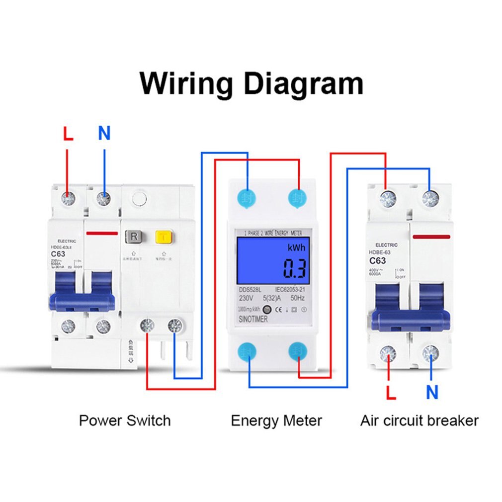 Home DIN Rail LCD Digital Display Power Consumption KWh Meter Single Phase Energy Meter Watt Wattmeter 50Hz