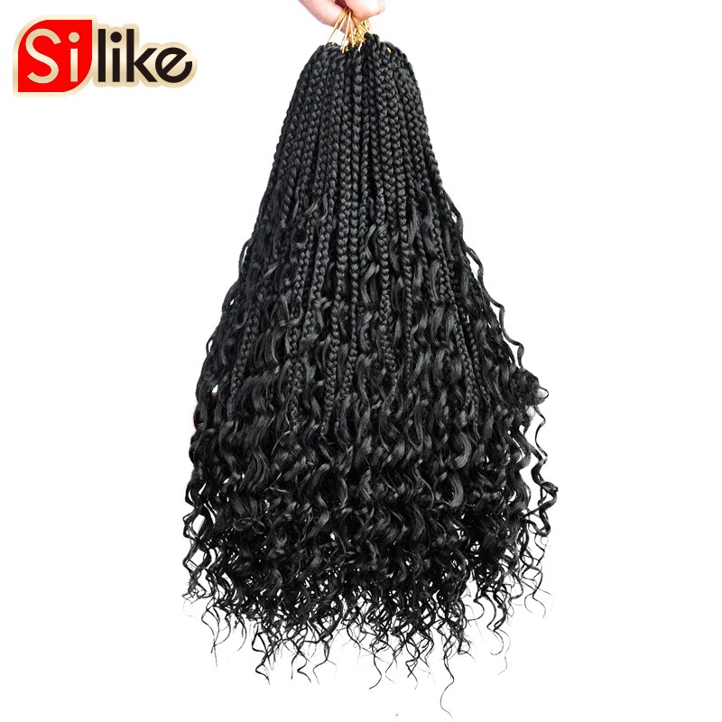 18 Inch Crochet Box Braids 12Strands/lot Pre-looped Synthetic Braiding Hair Extension Messy Bohemian Braids For Black Women: #1B / 1Pcs/Lot