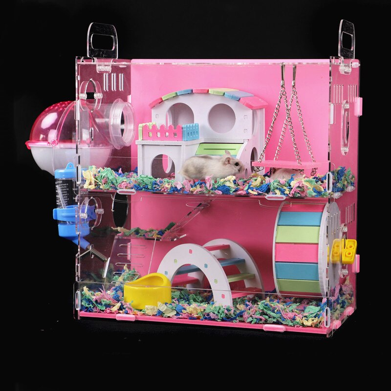 Grote Maat Hamster Huis Acryl Transparant Hamsterkooi Wielen Kleine Huisdier Villa Cavia Kooi Speelgoed Nest Accessoire 30x20x30CM: jk-10