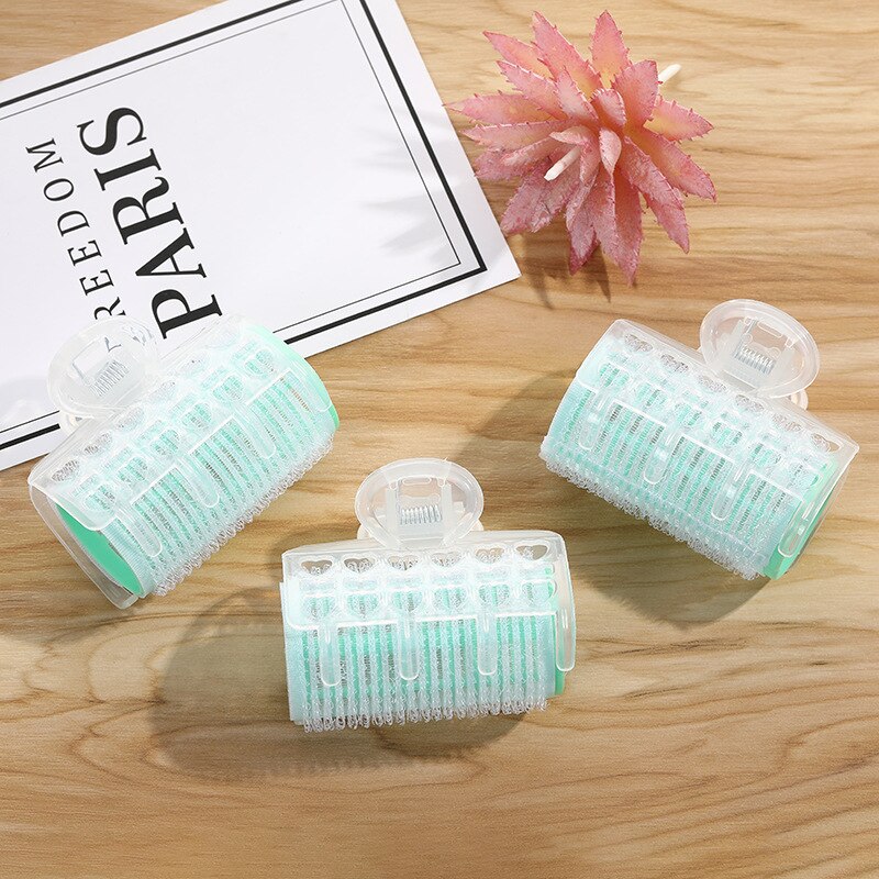 3pcs mulheres meninas cor-de-rosa cabelo ondulação onda rolos auto aperto salão de beleza pp plástico cabeleireiro rolos 3*6 cm: Green