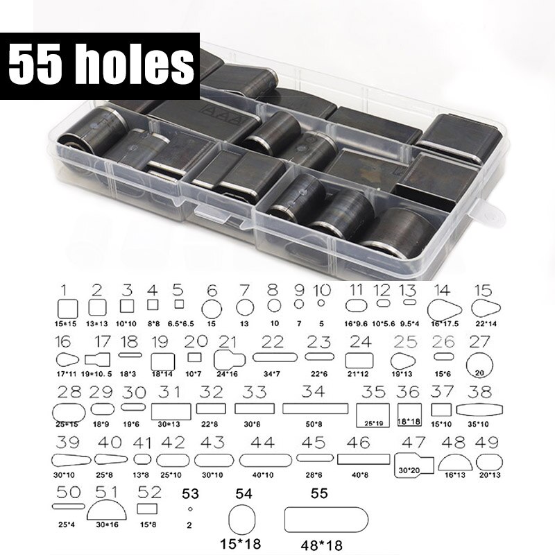 Shaped Style Hole Hollow Punch Cutter Set Punching Tool for Leather Belt Phone Holster Leather Craft DIY Tool mold punching: 55PCS