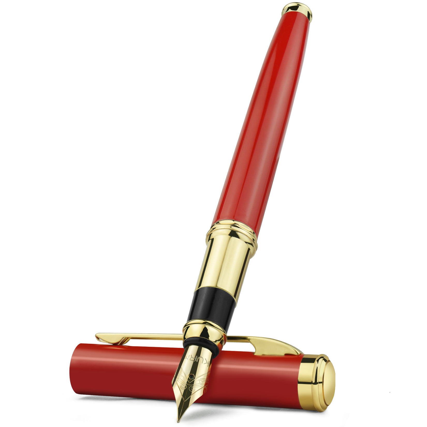 STONEGO Metal Fountain Pen, Metal Ink Pens with Ink Refill Converter Sleek Lacquer Housing Calligraphy Pens: Red