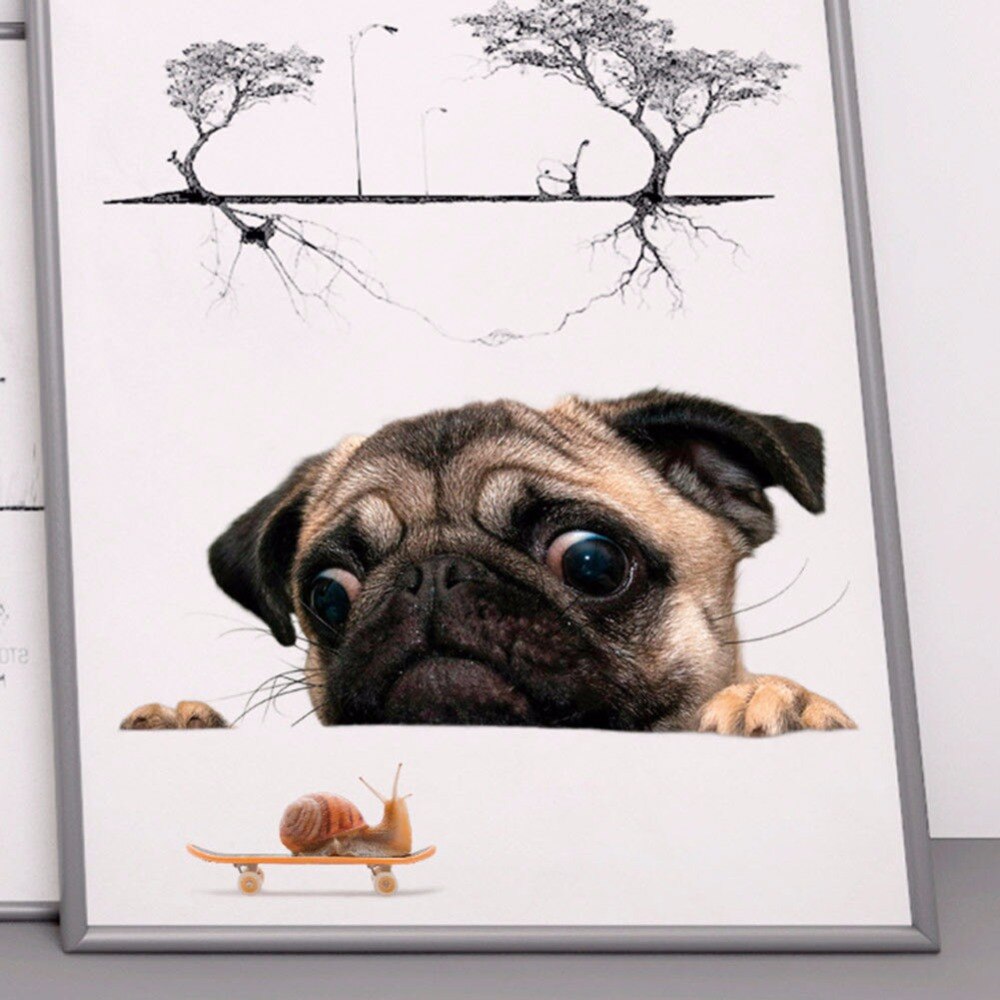 3D Pug Dog PVC Car Stickers For Laptop Decal Fridge Skateboard Kitchen Cute Home Decor Waterproof Cute Vinyl Decal #279320