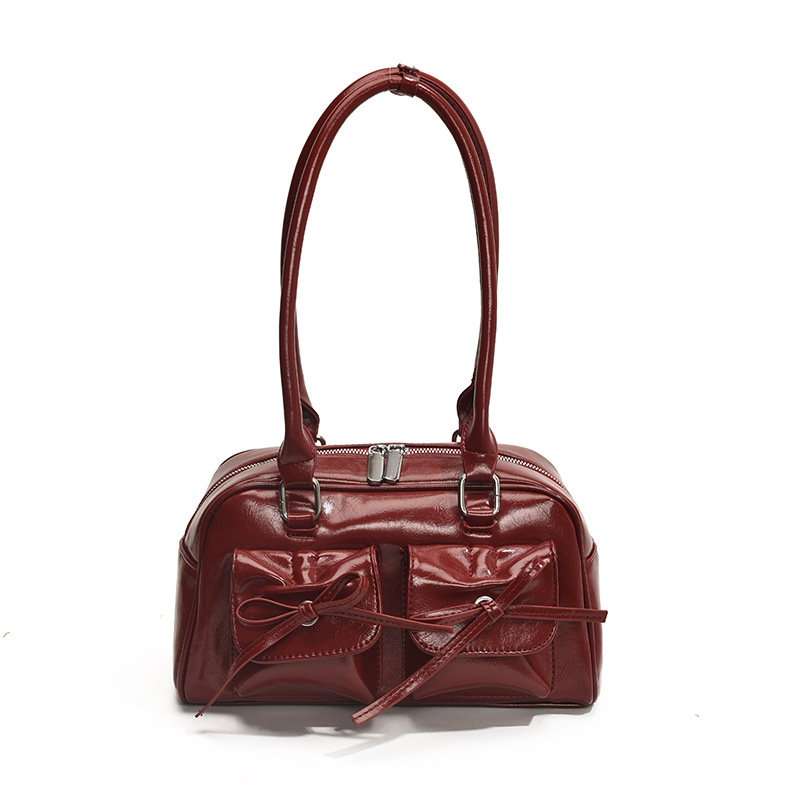 Lille, eksklusiv skuldertaske i balletstil, udsøgt crossbody-taske i forår og sommer: Burgunder