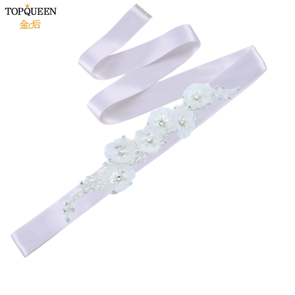 Topqueen Luxe Bruids Riem Applique Riem Met Bloem Bridal Accessoires Sash Vrouwen Witte Bloem Riemen Riem S249: White