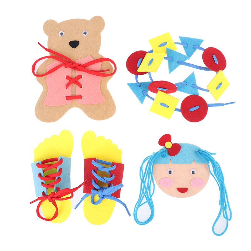 Lacets pour enfants intelligents, petits pieds de maternelle, ours géométrique, lacets, aide pédagogique, couleur aléatoire