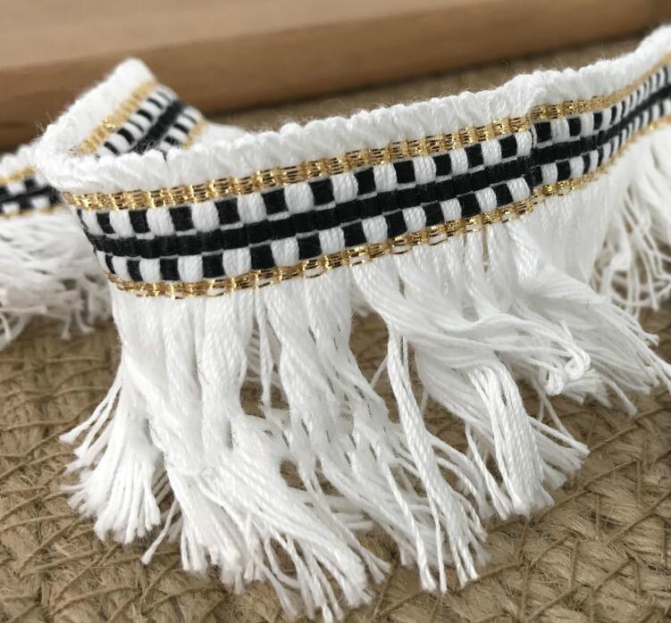 Cinta de encaje de hilo dorado, borlas, cortina, decoración de flecos, accesorios de ropa de viento étnico, 4,5 CM de ancho, 5 yardas/lote
