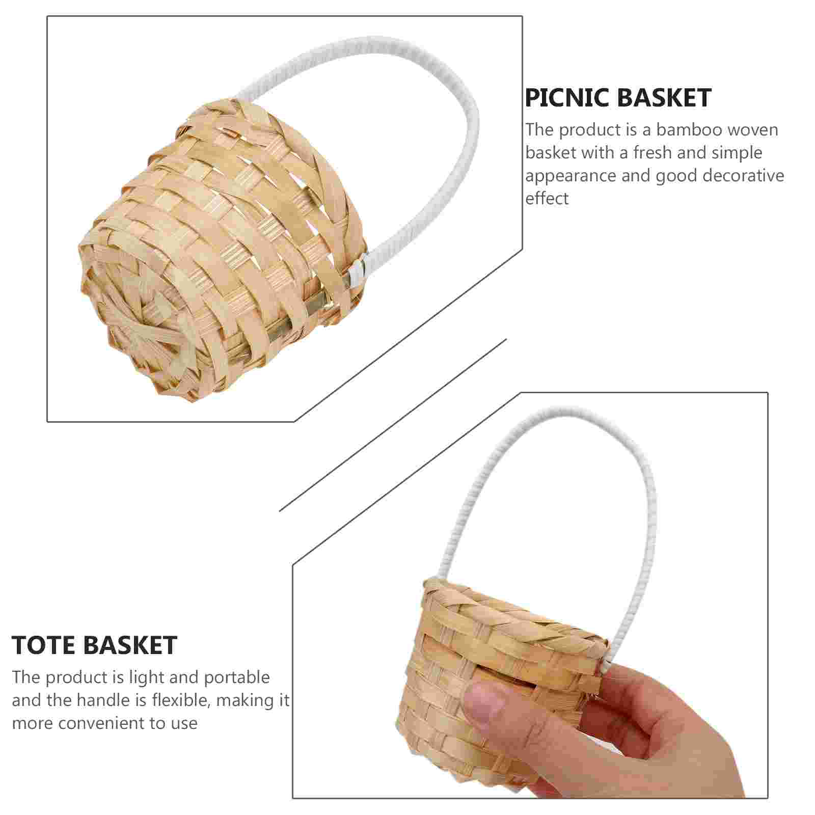 Cesta de Picnic de 5 piezas con asa, cesta de almacenamiento Simple, cesta de flores tejidas