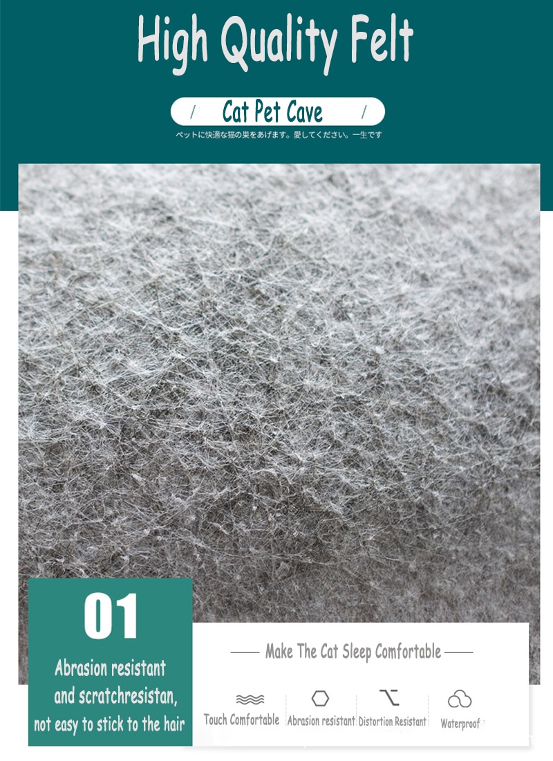 Kat kæledyrshus seng aftagelig naturlig filt katteseng åndbar kat kæledyr hulekat sengehus med pude til kæledyr katte kæledyrshjem