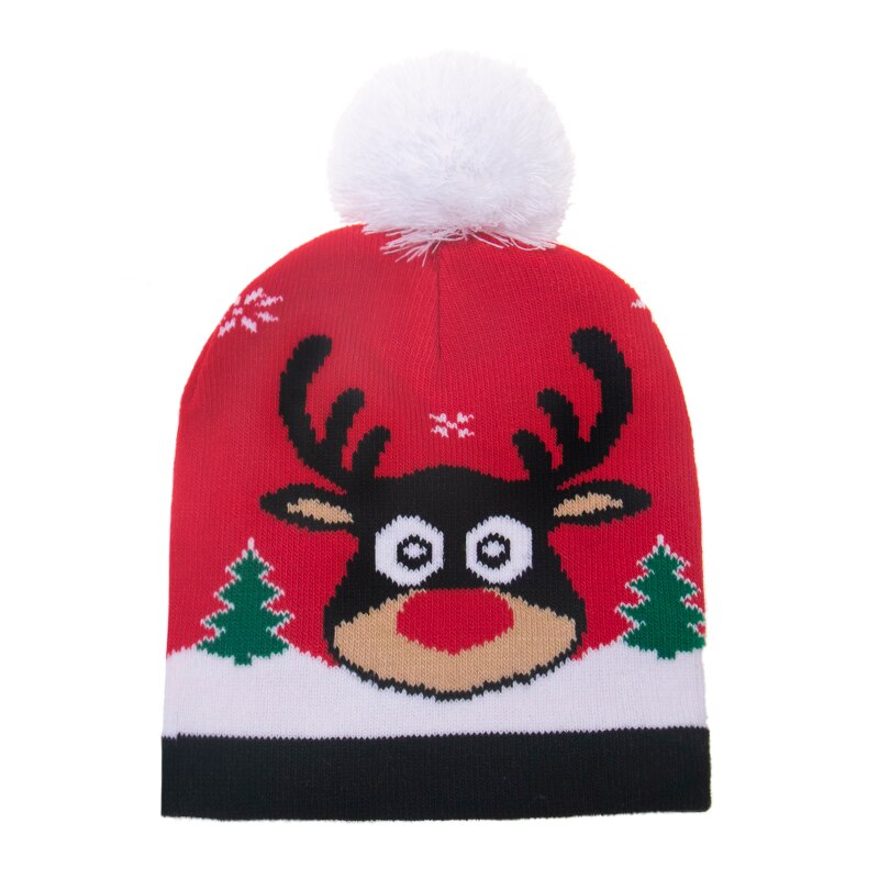 Rævmor vinter sød rød snemand snefnug jul hjorte pompon strikkede beanie hatte kasketter til børn børn dreng piger: B