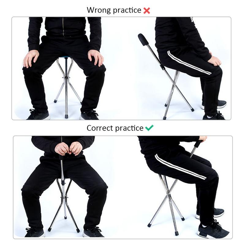 Outdoor Leisure Stainless Steel Folding Cane Walker Elderly Three-legged Cane Stool Portable Three-legged Cane Stool