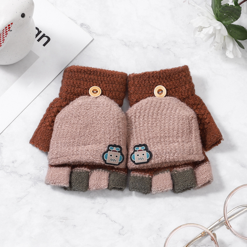 5-12 Years Winter Kids Warm Gloves Children Knitted Stretch Mittens Boy Girl Patchwork Elastic Fingerless Children Winter Gloves