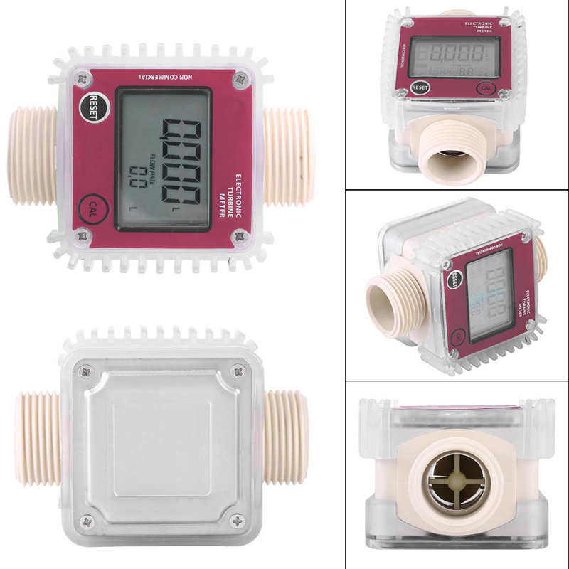 1PC K24 Turbine Digital Diesel Oil Fuel Flow Meter Gauge For Chemicals Liquid Water Flow Meter