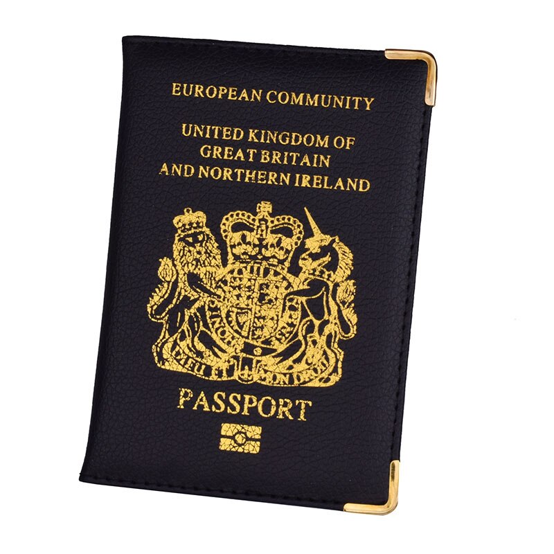 UK and European Passport Holder PU Leather Covers for UK Men Women French Passports Organizer for Travelling: Black