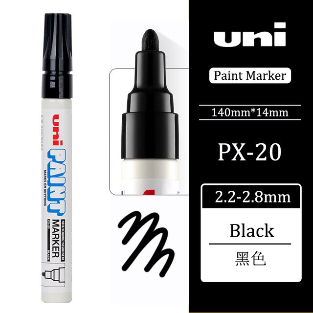 1pcs Japan UNI Mitsubishi PX-20 Paint Pen Industrial Pen Single Touch Up Round Head Marker Pen Signature Paint Marker: black