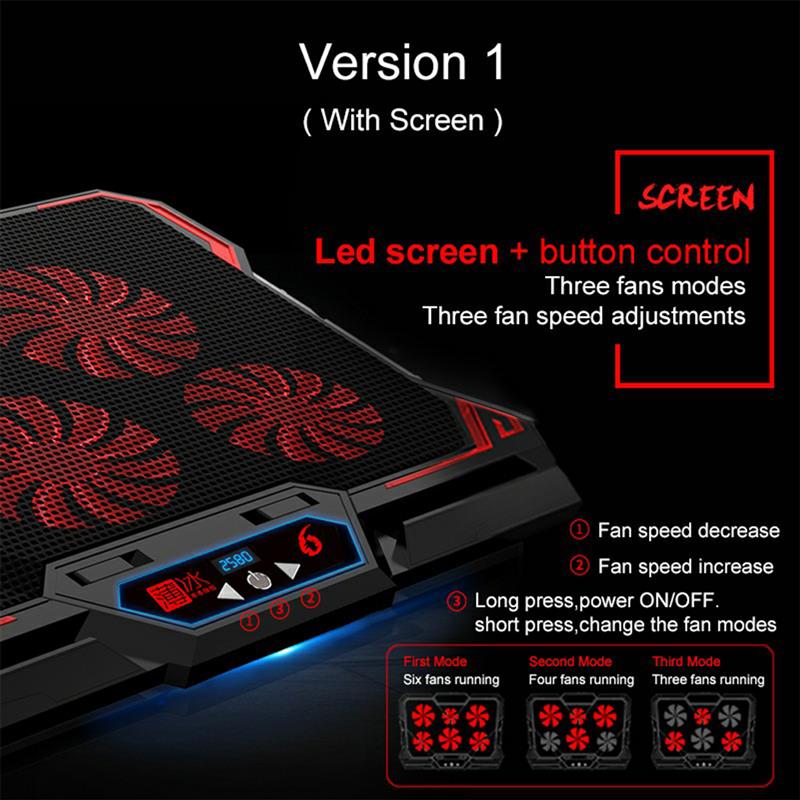 COOLCOLD 17inch Gaming Laptop Cooler Six Fan Led Screen Two USB Port 2600RPM Laptop Cooling Pad Notebook Stand for Laptop